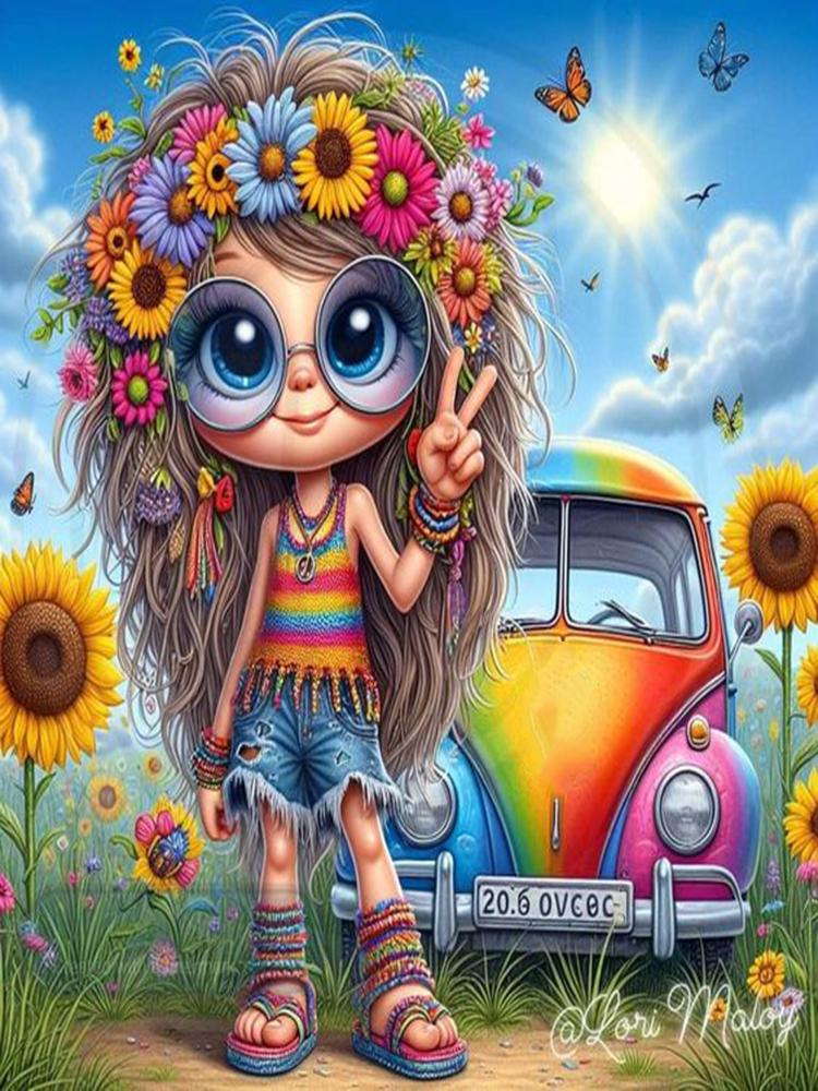 DIY Diamond Painting Kit Cute Little Girl VW Bus Car Landscape Flowers Full Square&Round Diamond Mosaic Embroidery Cross Stitch