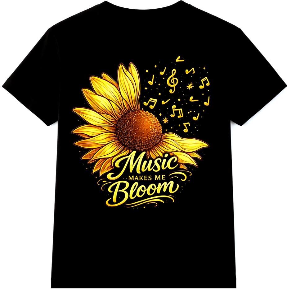 Sunflower Music T-Shirt Makes Me Bloom Funny Floral Flower Lover Gift Tee S