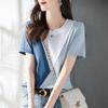 Women's Block T-Shirt Asymmetric Panel Tees Casual Short Sleeve Top