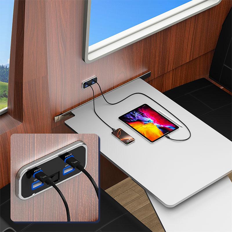 4 Portlu 12V Karavan USB Priz 76W Çift PD3.0 Type-C Hızlı Şarj & QC3.0 Panel Duvar Montajlı Şarj Cihazı Adaptörü Deniz Aracı Otobüs ATV Kamyon için