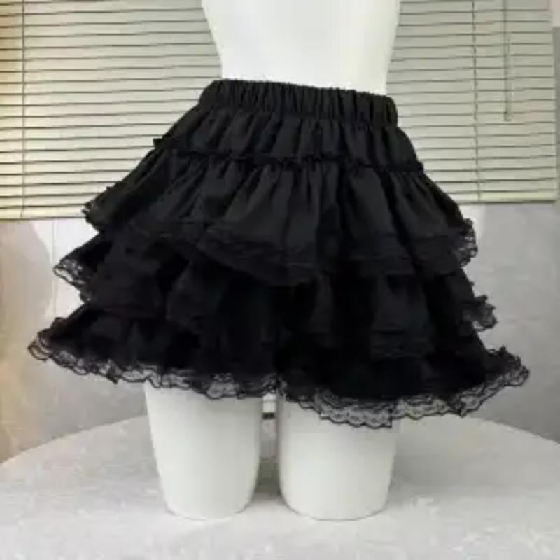 Women's Summer White Lace Ruffle Mini Skirt Fluffy Tutu Petticoat