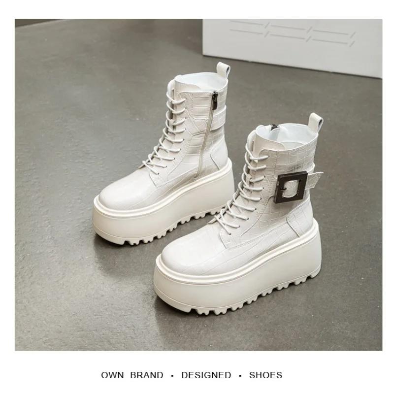 Modische PU-Leder Kurzstiefel für Damen 2025 Neu Herbst Winter 8CM Höhenerhöhende Schuhe Kleine Größe 34 Damen Dicke Sohle Lässige Stiefel