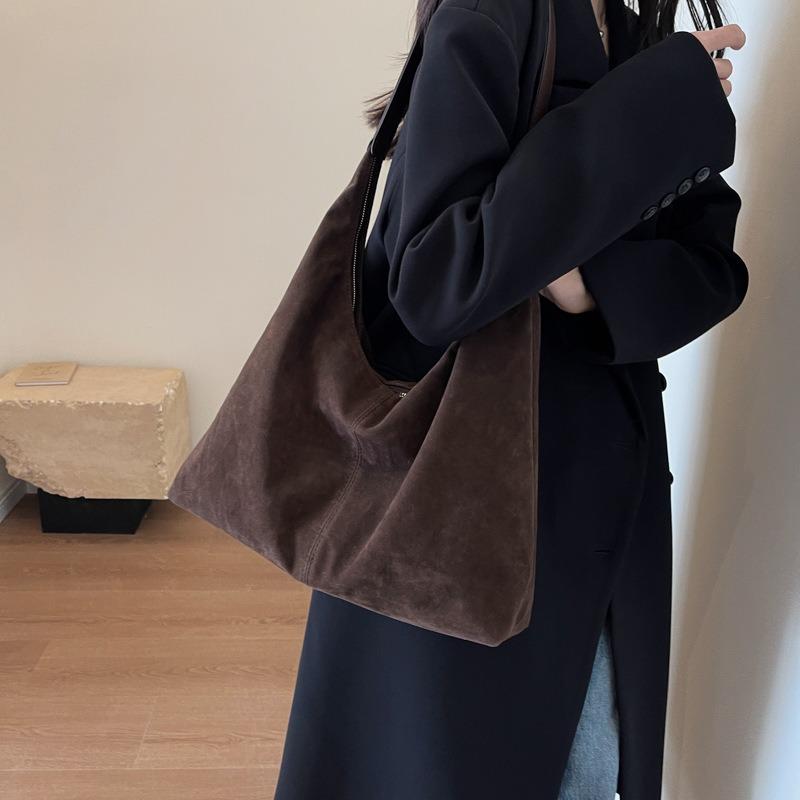 Suede bag women's autumn new trend line solid color shoulder bag casual large capacity commuter tote bag