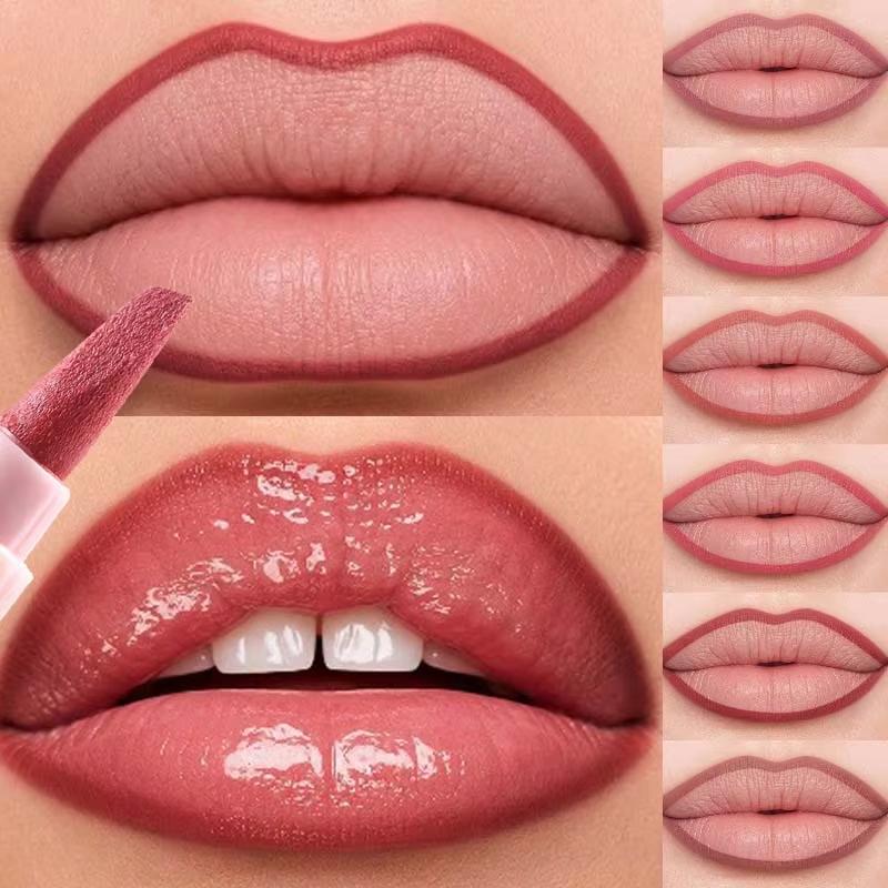 2-in-1 Lip Liner Lipstick Pen Waterproof Smudge-proof Non-stick Cup Lip Contour Pen Easy Coloring Non-fading Color Lips Makeup