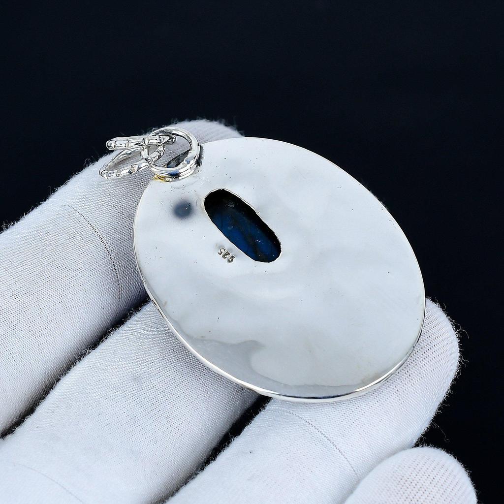 Unikalna zawieszka z labradorytem, ręcznie robiona biżuteria ze srebra próby 925, srebrna zawieszka z labradorytem, biżuteria na imprezę dla kobiet, zawieszka prezent na Nowy Rok