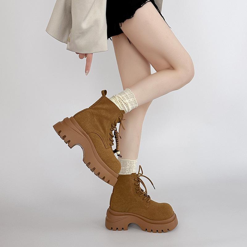 Solid color lace-up platform fashion retro fashion boots women's season new short boots Martin boots versatile boots