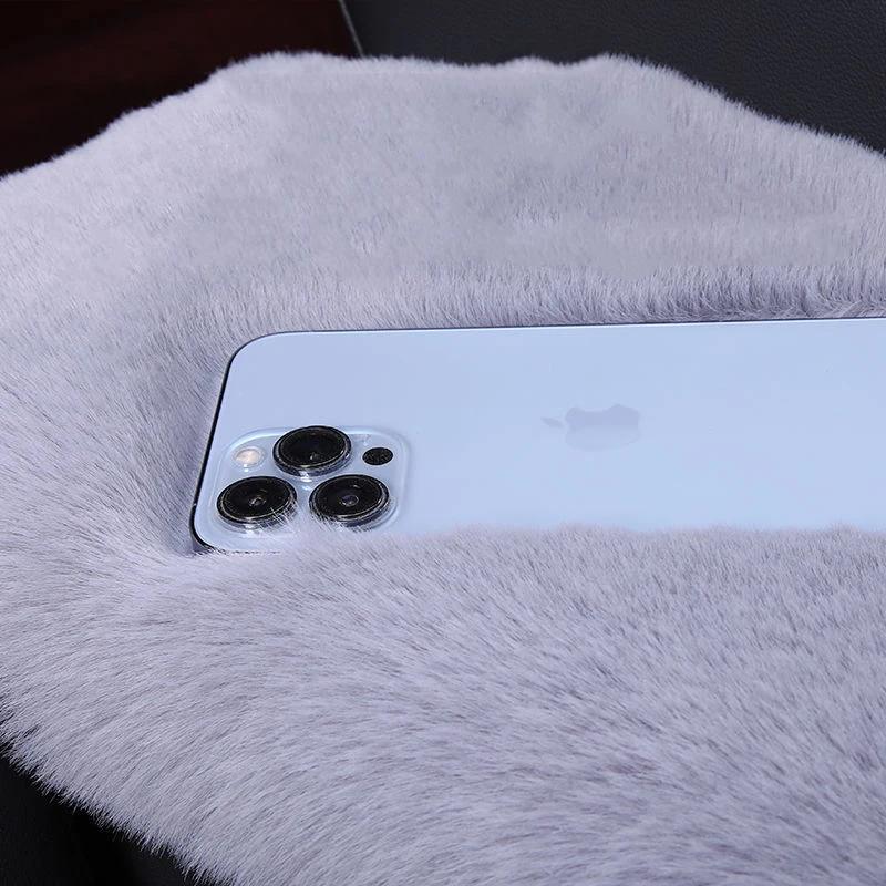 Imitation Rabbit Plush Car Armrest Box Mat Interior Center Armrest Box Cover Handhold Cover Mat Protection Mat Accessories Tools