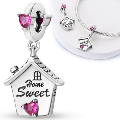 Charms Copper Happy Home Pink Heart Pendants Fit Charms Plata Original Bracelet Beads Women Jewellery Making Diy Gifts
