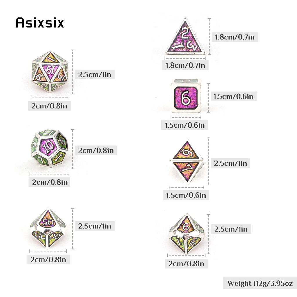 7 Pcs Colorful Standard Metal Dice Solid Metal Polyhedral Dice Set Suitable for Role-Playing RPG  Board Game Card Game