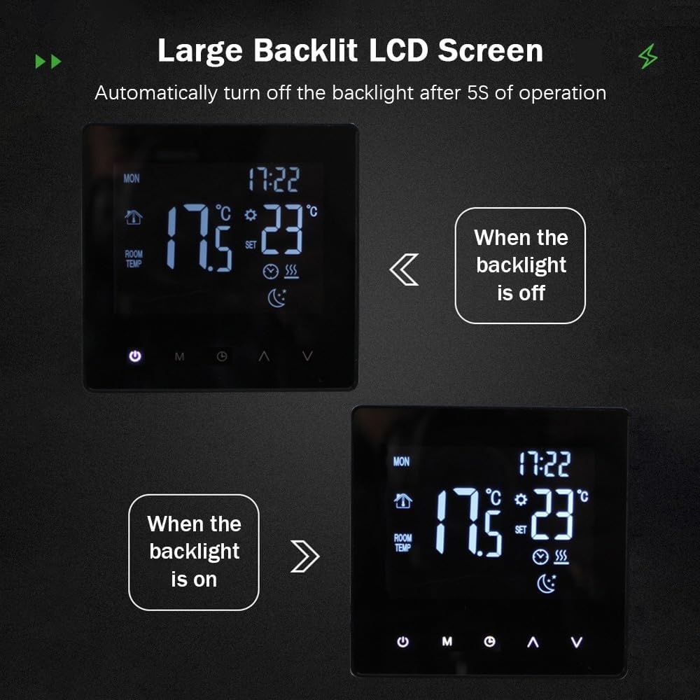 Wi-Fi Smart Thermostat Temperature Controller for Electric Heating LCD Display Touch Screen Week Programmable App Control Underfloor Heating