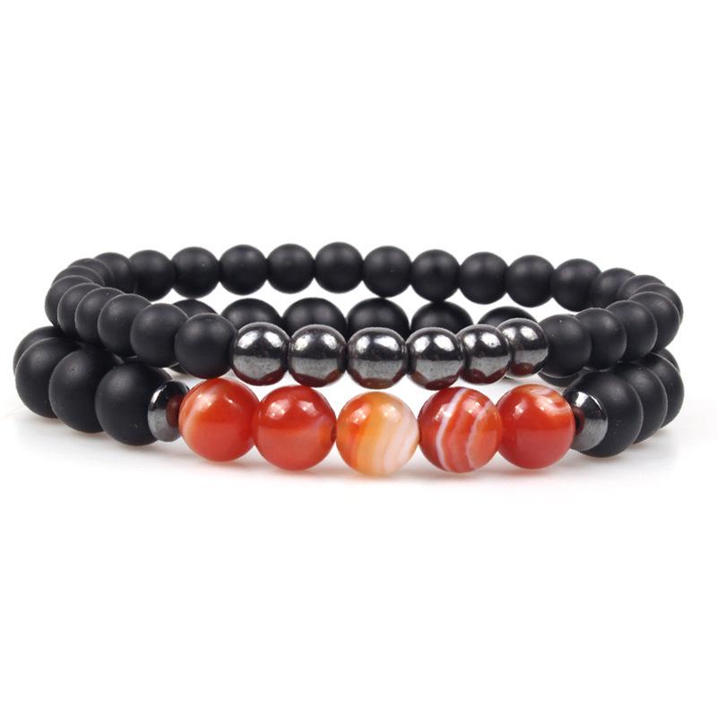 Koni Blue Striped Agate Natural Stone Couple Bracelets for Men and Women