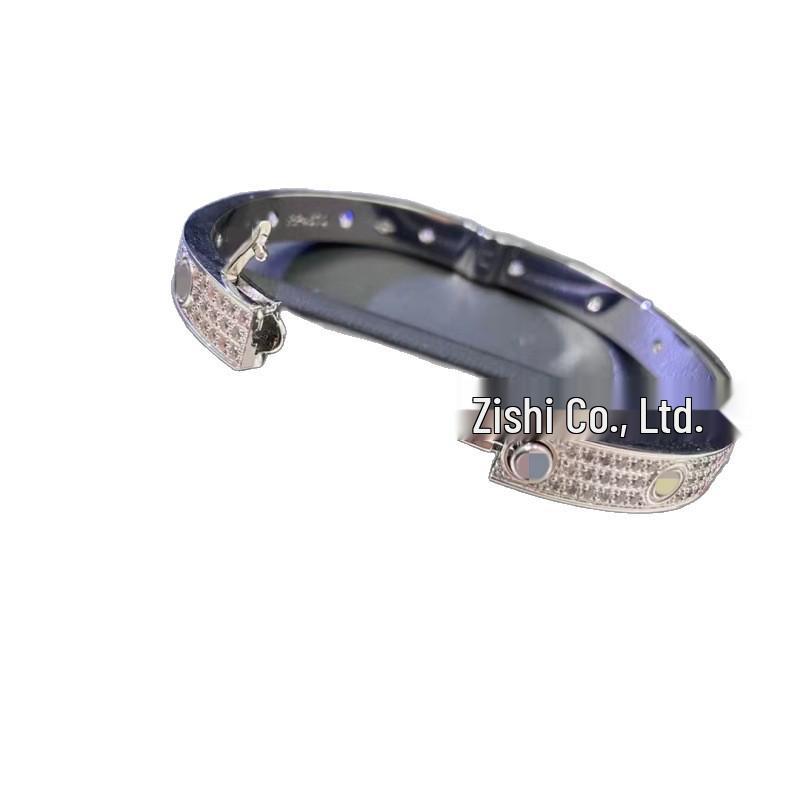 High-Version Star Kaka Diamond Buckle Bangle: Three-Row Wide CNC-Carved Fashion Bracelet