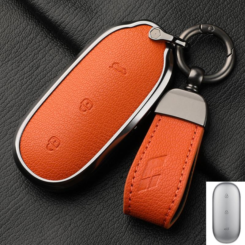 For Lixiang L9 L7 L8 L6 Key Fob Cover Leather Car Case Aluminum Buckle Alloy Keychain Accessories G4B7 Li Auto Inc