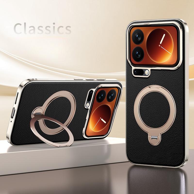 Galvanisierte Leder-Magnet-Hülle für iPhone 17 Pro Max 16 15 14 13 Für Magsafe 360° Drehbarer Ständer Stoßfeste Matte Rückseite