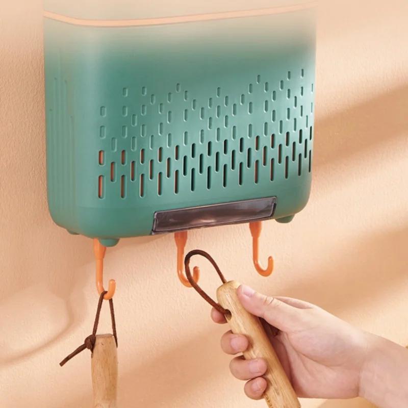 Multi-functional Dustproof Chopstick Holder Wall-Mounted Cutlery Holder Kitchen Knife Fork Spoon Container with Lid for Drainage