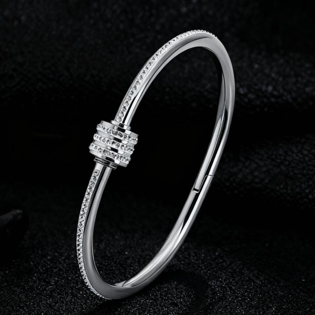 18K Gold-Plated Stainless Steel Bracelet for Girls & Women with Diamond Inlay - Retro Stackable Design