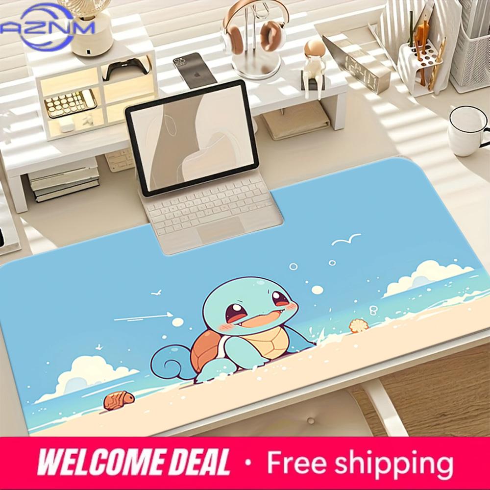 Cute Squirtle Beach Scene Large Gaming Desk Mat 30x80x0.2cm