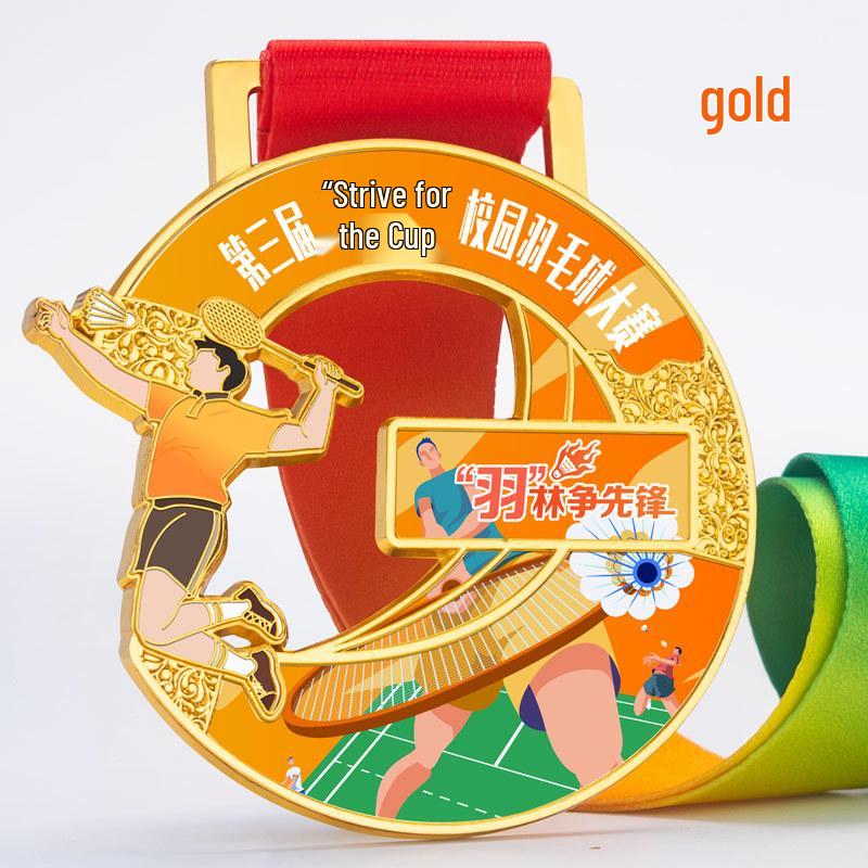 Custom Badminton Champion Medals & Trophies for Youth Sports Competitions золотой