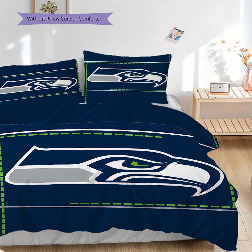 Seattle Seahawks Pattern Bedding Quilt Set Quilt Cover Pillowcase Home Decoration Birthday Gift (1 * Duvet Cover + 2 * Pillowcase, Without Core)