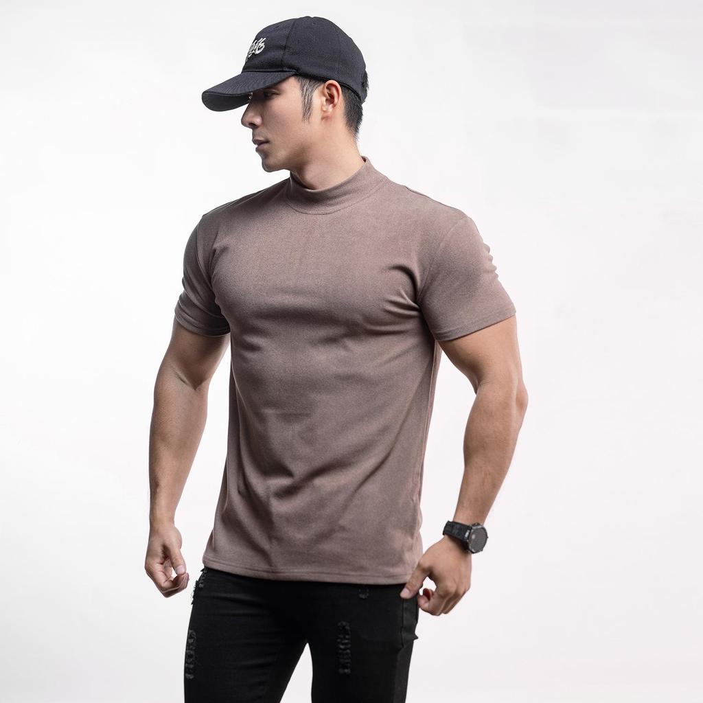 Men's Winter Warm Fleece Sports T-Shirt - Short Sleeve, Double-Sided, Solid Color.