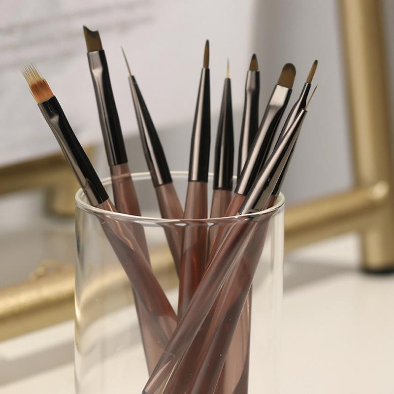 9Pcs Acrylic Manicure Brush Pen Kit Multi Functional Heads Non-slip Comfort Grip for Travel Emergency Nail Repair