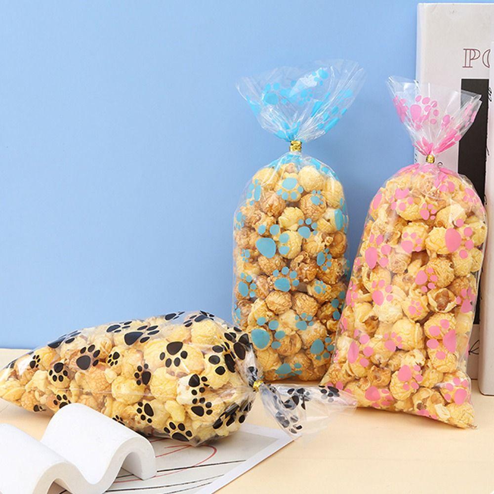 50pcs Opp Transparent Printed Dog Footprints Bags Plastic Thick Gift Wrapping Bags Cellophane Bag Opp Flat Pocket Bread Snack