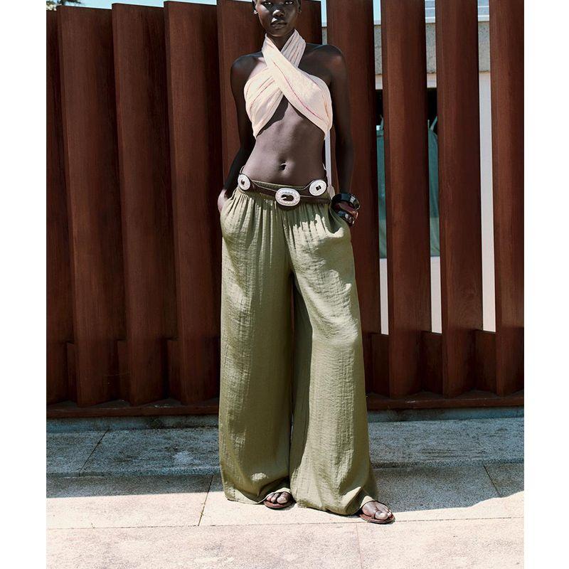 Spring and Summer Women's Clothing Elastic Waist High Waist Wide Leg Casual Pants 8741020 8372349 9929149