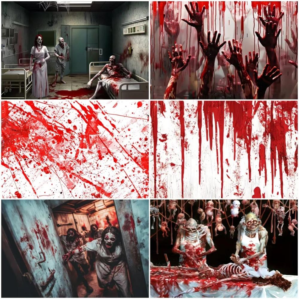Bloody Halloween Zombie Horror Hospital Theme Banner Background, Halloween Party, Home Decoration Photography Background Cloth887