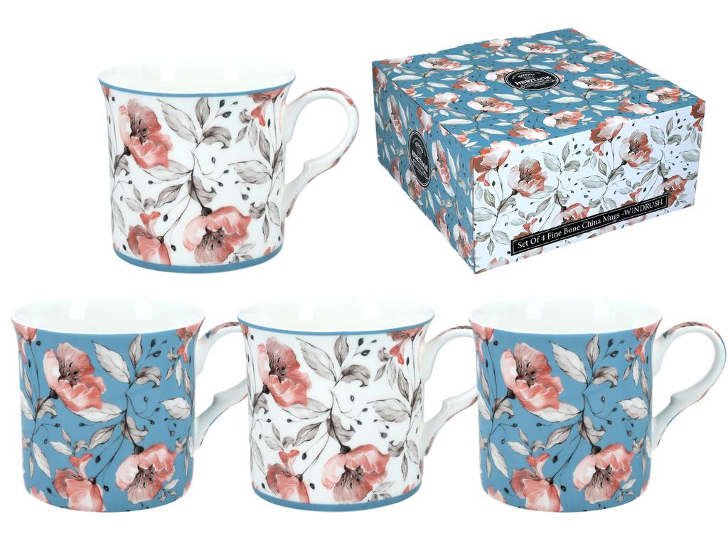 Komplet 4 Kubki Porcelanowe Windrush Kwiaty Zestaw Do Kawy Herbaty