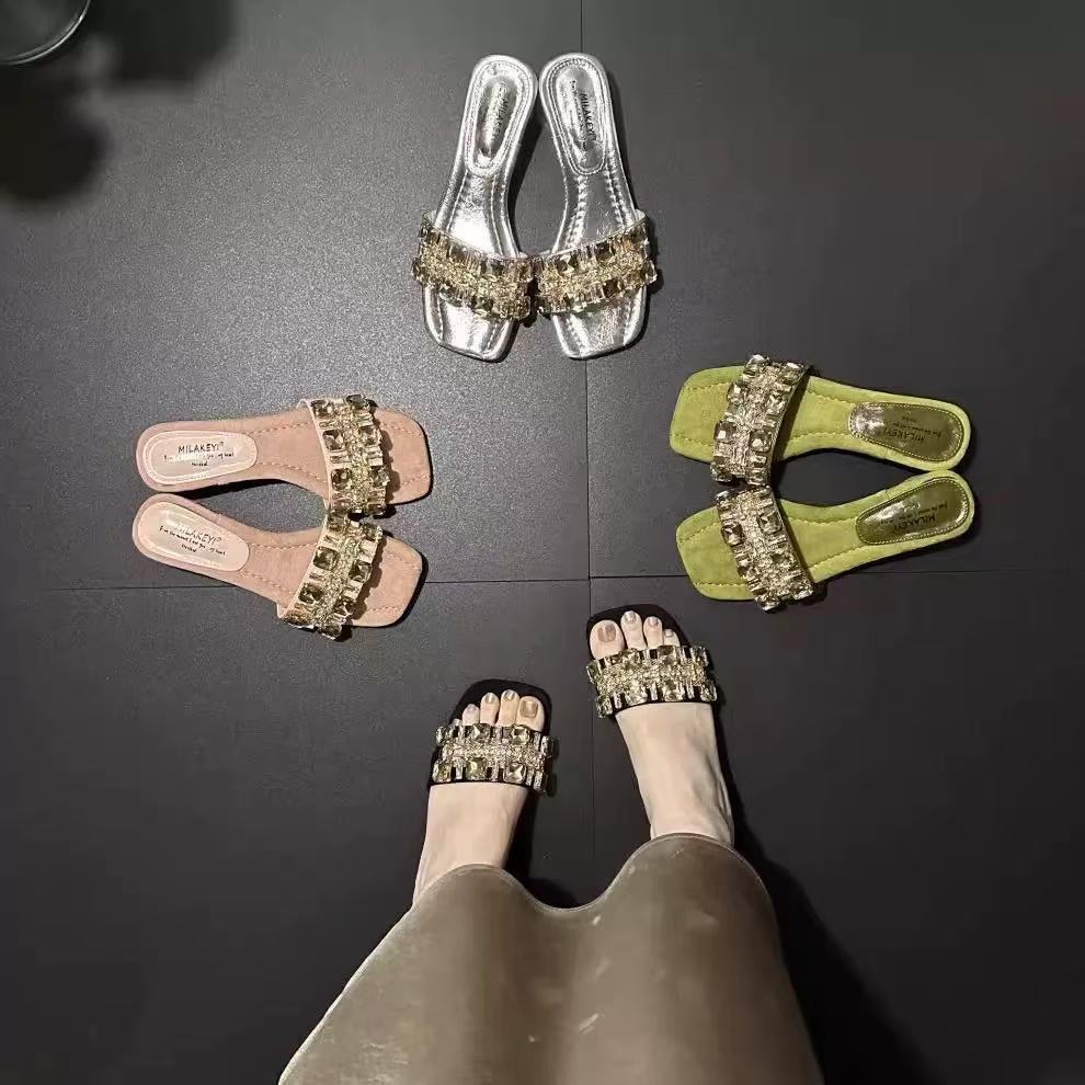 

Тапочки нового стиля Женская обувь Квадратный носок Толстый каблук Прямая линия Универсальные Босоножки на высоком каблуке 37 чёрный