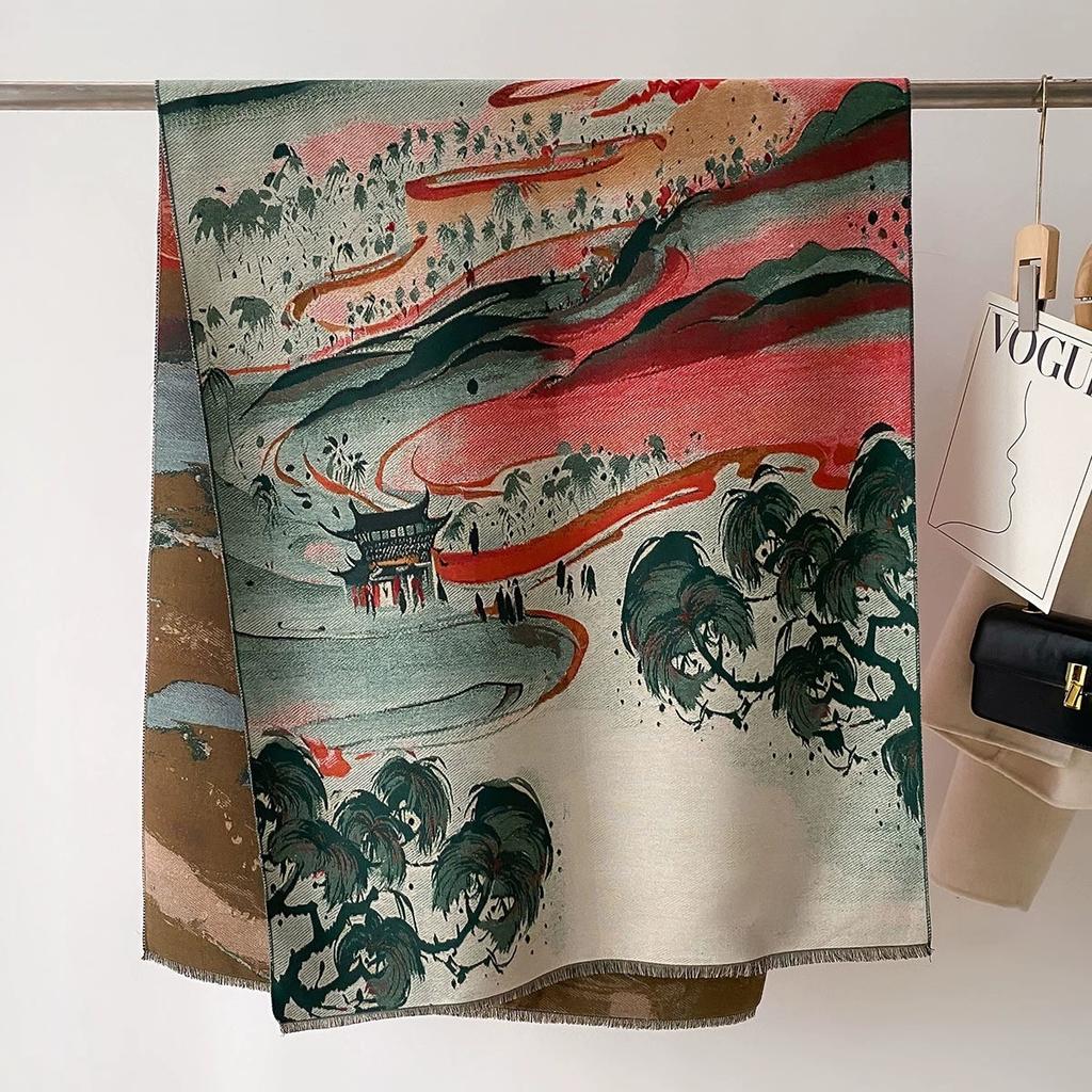 Women Winter Faux Cashmere Travelling Shawlscarf Ethnic Long Cobra Printed Warm Pashmina Scarf 188X70Cm