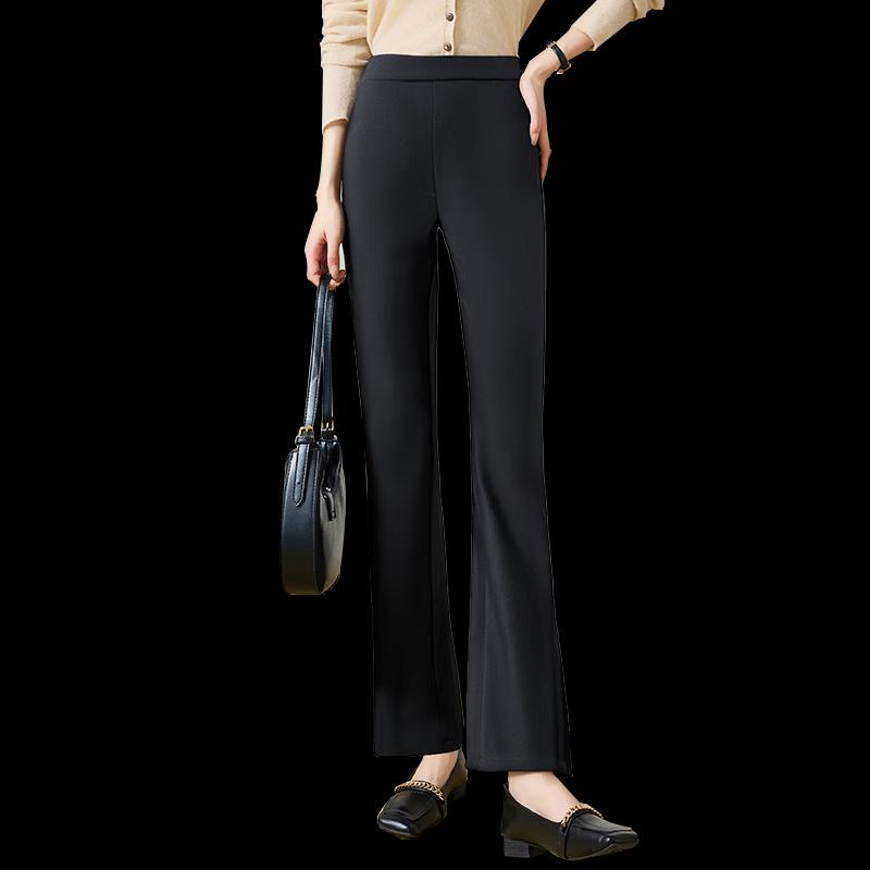 SheEnjoy Women's Black Flare Slit Hem Casual Long Pants T53X019