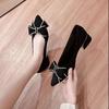 Bow Medium Heel High Heels Women's New French Super Soft Light Mouth Professional Thick Heel Single Shoes