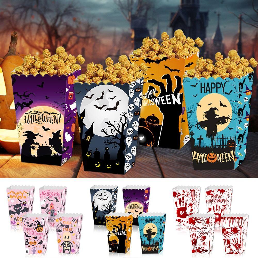 4pcs Pink Halloween Popcorn Box Paper Pumpkin Gift Packing Box Kids