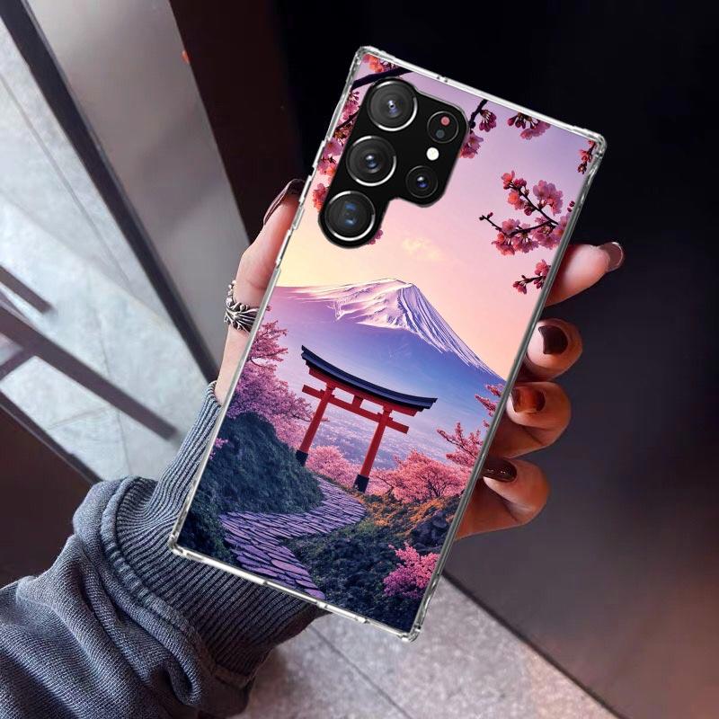 Japanese Cherry Mount Fuji Phone Case For Samsung Galaxy S26 S25 Edge S24 S23 Ultra S22 Plus S21 S20 FE Soft TPU Back Cover Fund