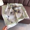 Spring and Summer Sweet Flower Cluster Printed Silk Scarf Square Scarf High-end Shawl Sunscreen Neck Small Square Scarf Headscarf Women's Scarf