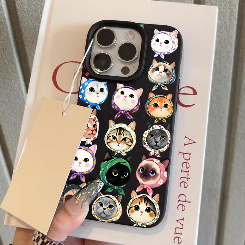 Cute Full Screen Cat Lychee Texture Silicone Phone Case For iPhone 17 Pro Max 11 12 13 14 15 16 Pro 14 Plus 17 Air Soft Cover