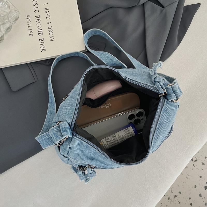 Jeansowa Haftowana Torba na Ramię Damska Torebka Miejska Torba Crossbody