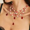 Salircon Luxury Vintage Imitation Pearl Crystal Pendant Necklace Women Exquisite Multilayer Clavicle Chain Wedding Party Jewelry