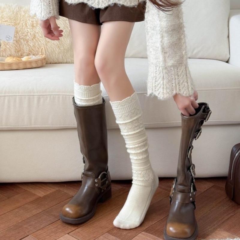 Ladies Autumn and Winter Warm Thickened Thin Legs Hollow Fishing Net Wool Pile Pile Calf Socks