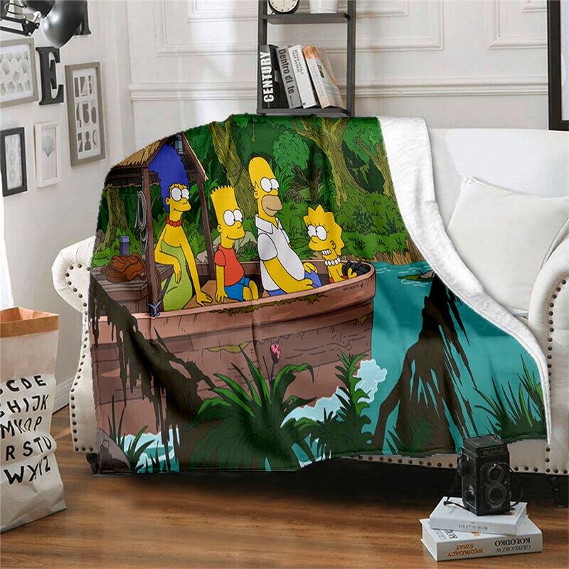 S-Simpson Měkký plyšový rozkládací pohovka Hodící Cartoon Moderní flanelové přikrývka Potah Tištěná přikrývka Dárek Piknikové deky