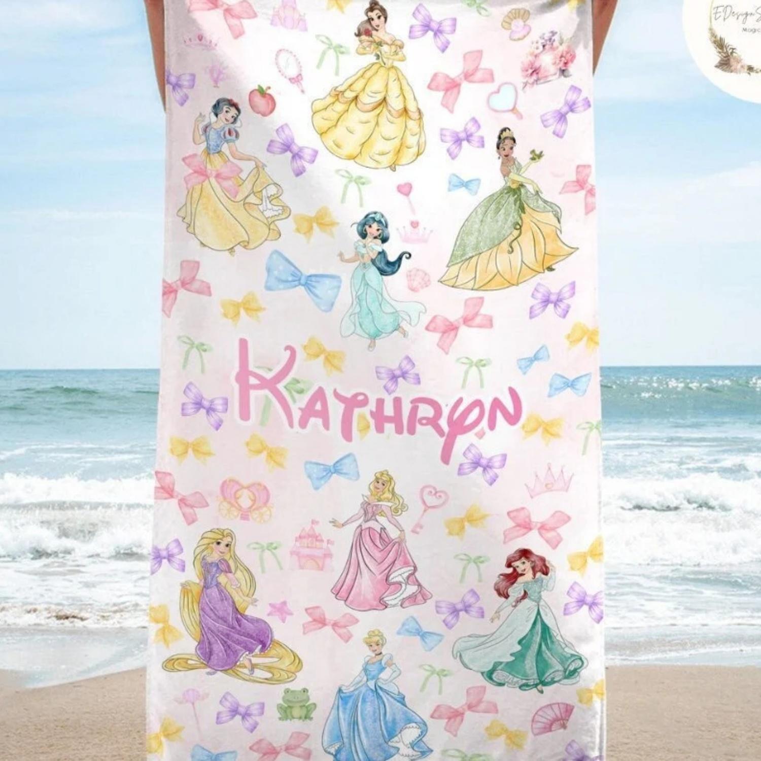 Watercolor Coquette Bows Princess Beach Towel, Princess Birthday Girl Bath Pool Summer Trip, WDW land Girl Trip W30*H60(CM)