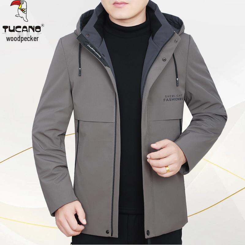 

Woodpecker Men s Spring & Autumn Jacket: Casual Cotton-Padded, Thin or Thick Options, Warm Middle-Aged Dad s Coat. 185/XXL