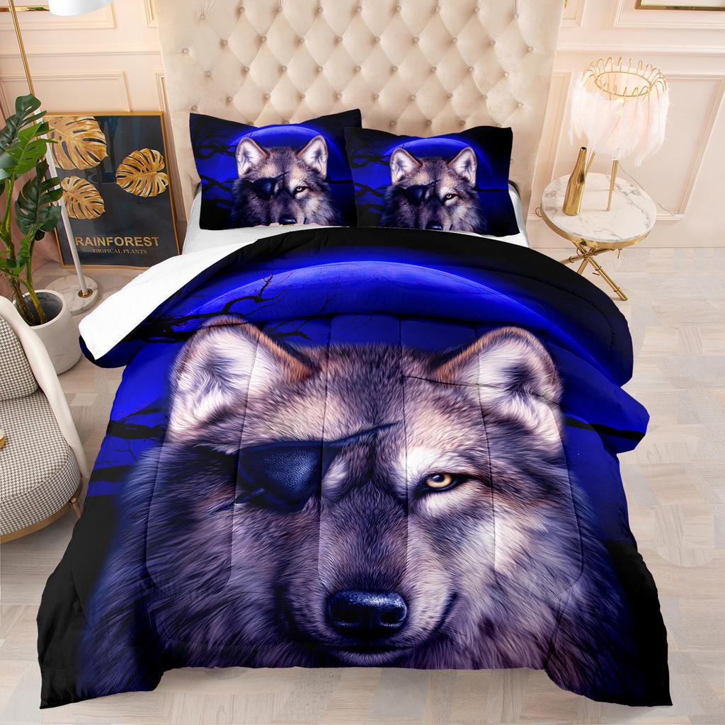 Realistic Animal Wolf Tiger Three-Piece Feather Silk Cotton Quilt Summer Quilt Bedding