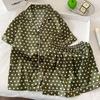 Mori Color Matching Small Dot Ice Silk Pajamas Women'S Summer Short-Sleeved High-End Loungewear Set