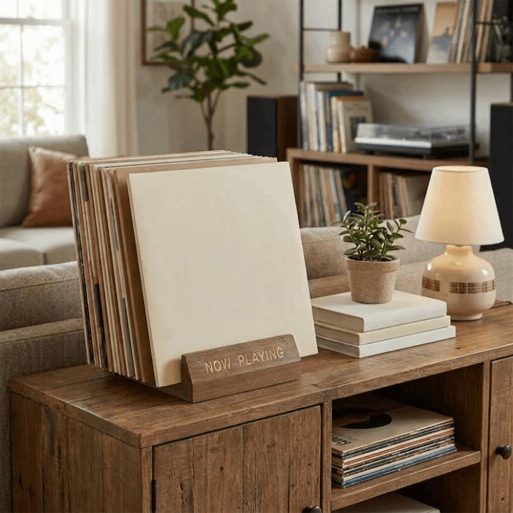 Minimalist Wooden Vinyl Record Holder Single Holder Natural Album Display Holder Decorative Now Playing Stand Music Albums