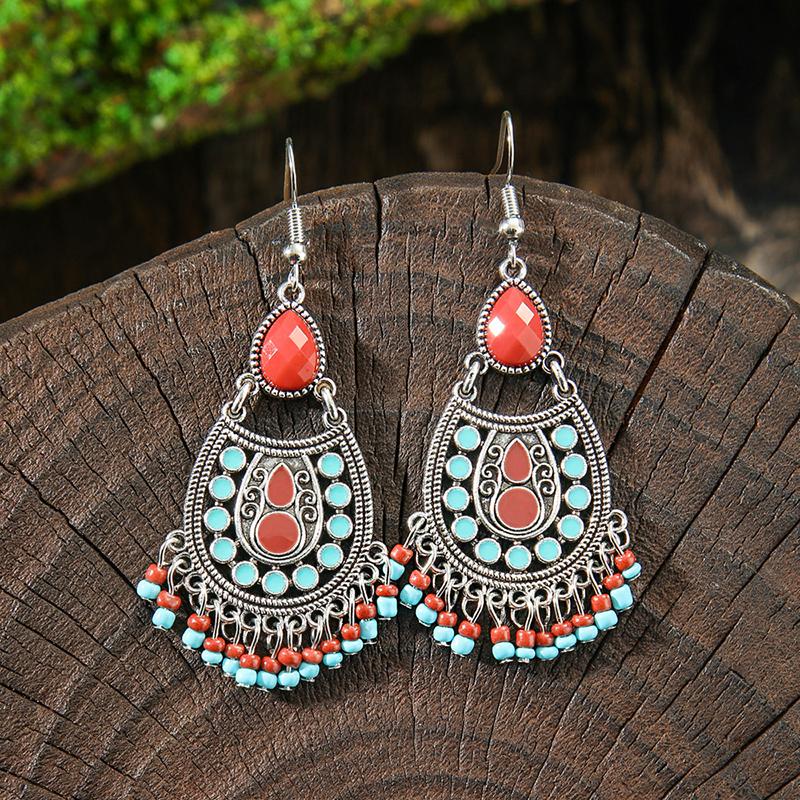 Orecchini Smaltati Colorati Etnici Retrò Bohemien da Donna Boho Fiore Vuoto Geometrico Rotondo Vintage Pendenti Gioielli Regalo