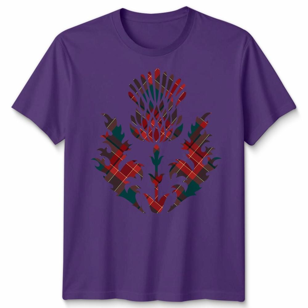 Scottish Tartan Unisex T Shirt Thistle Emblem Scotland Heritage Symbol Tee