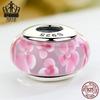 Sterling Silver S925 Pink Flower Lampwork Beads for DIY Bracelets, Versatile Style - SCZ008.