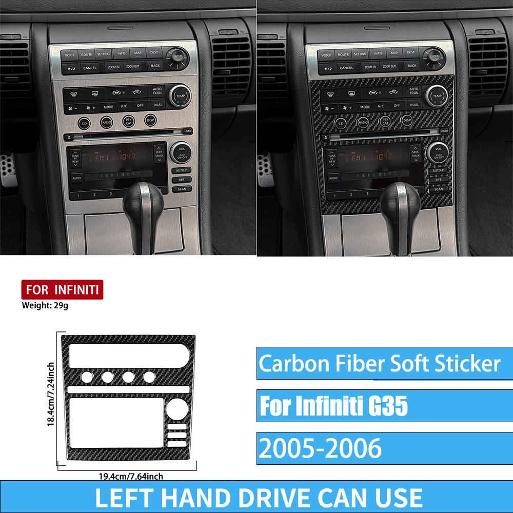 Real Carbon Fiber Car Accessories Dashboard Gear Shift Decorative Trim Cover Soft Sticker For Infiniti G35 V35 CV35 2005-2006